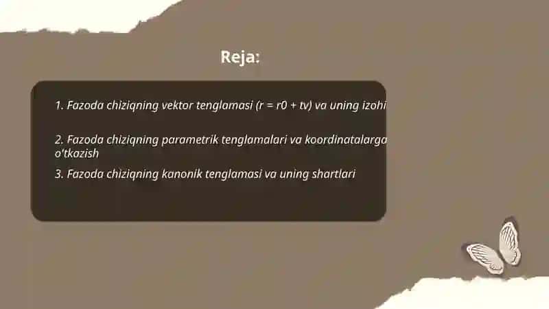 Fazoda to'g'ri chiziqlarning vektor, kanonik, parametrik va umumiy tenglamalari 2