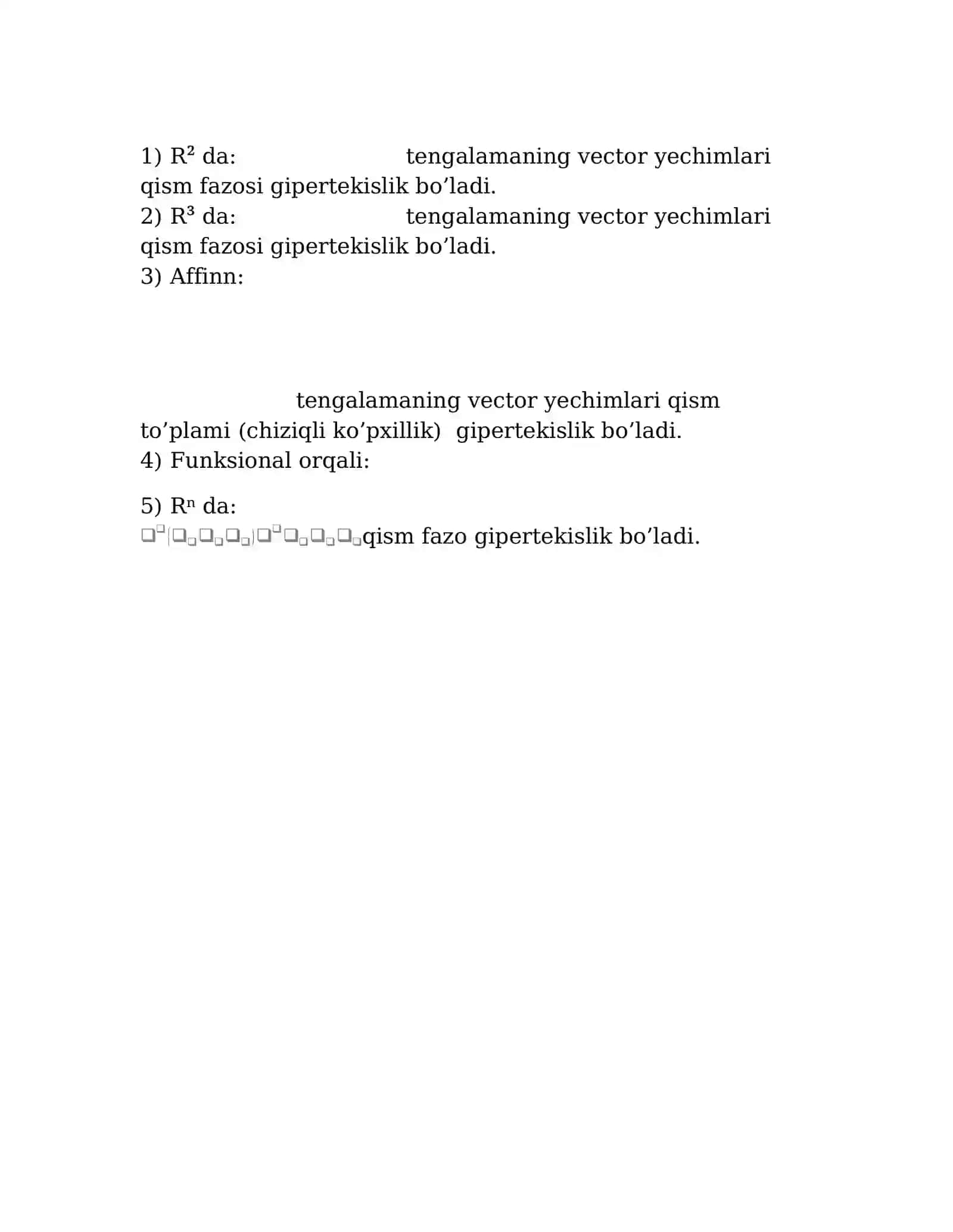 Chiziqli fazoda gipertekisliklar 2