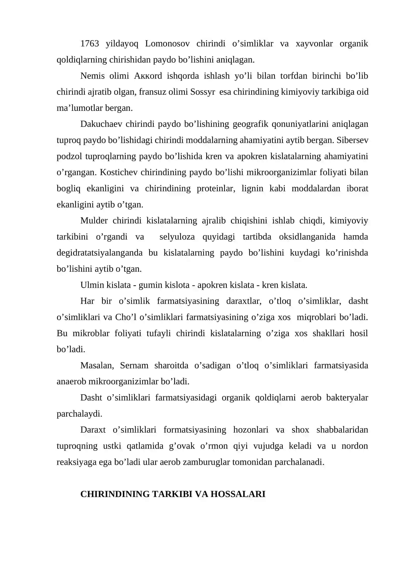 TUPROQDAGI ORGANIK MODDALAR, CHIRINDI PAYDO BO’LISH JARAYONI 2