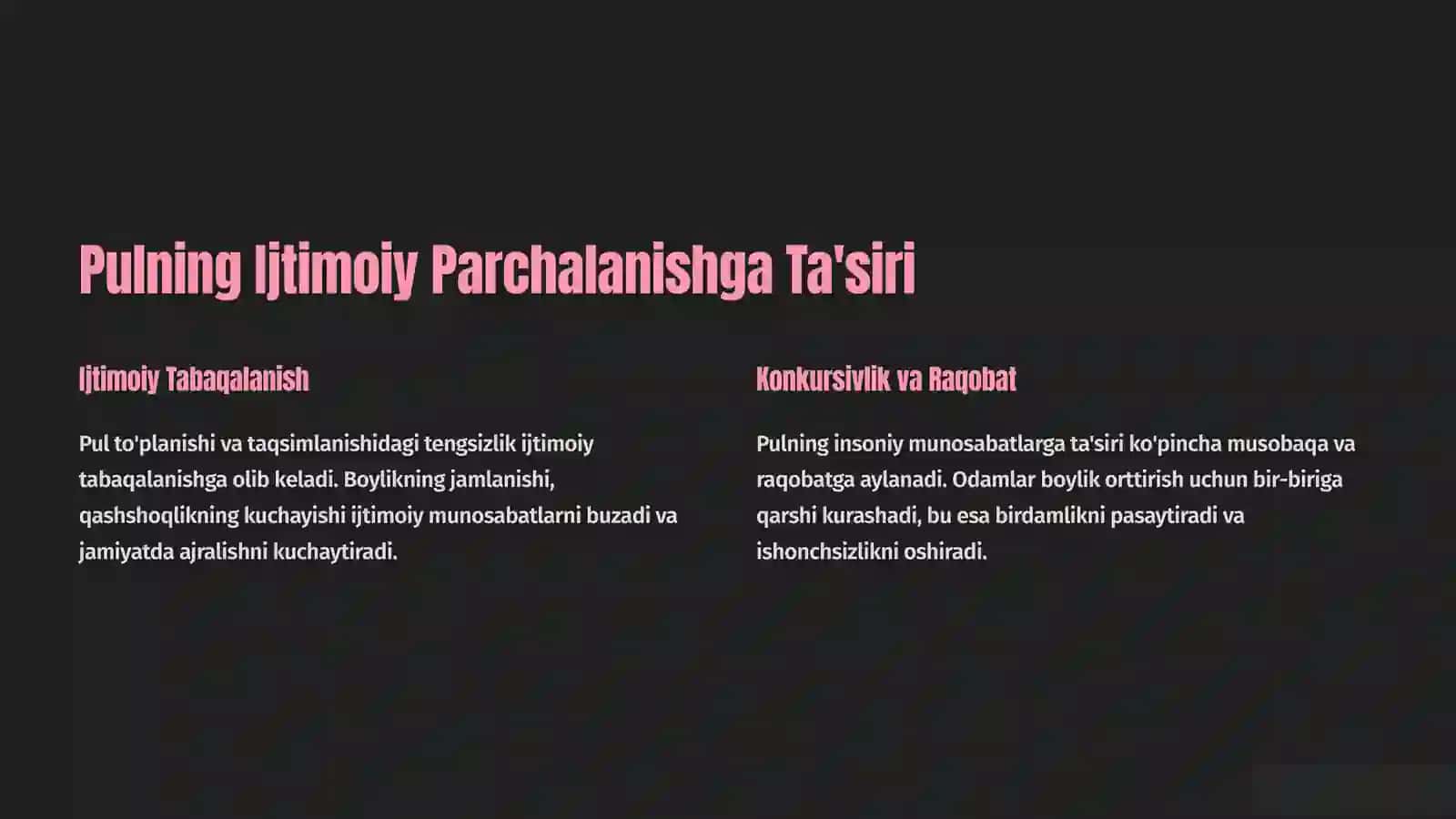 Pul va Ijtimoiy-Madaniy Parchalanish 2