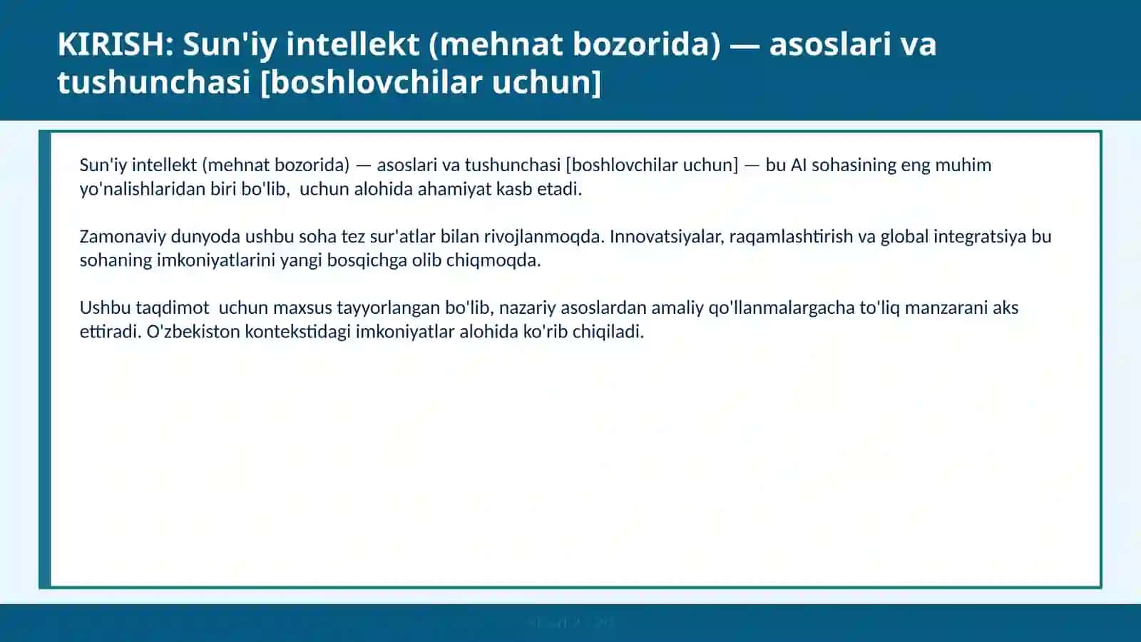 Sun'iy intellekt (mehnat bozorida) - asoslari va tushunchasi [boshlovchilar uchun] 2