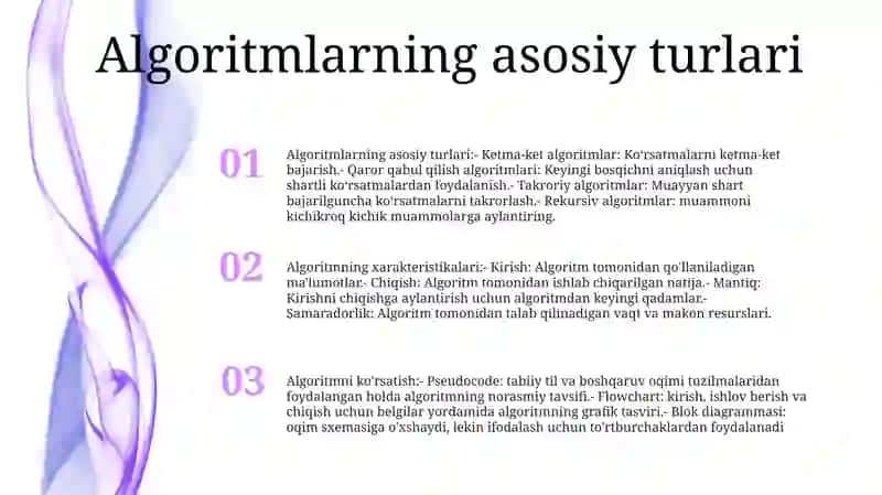Algoritmlarning turlari va xossalari 2
