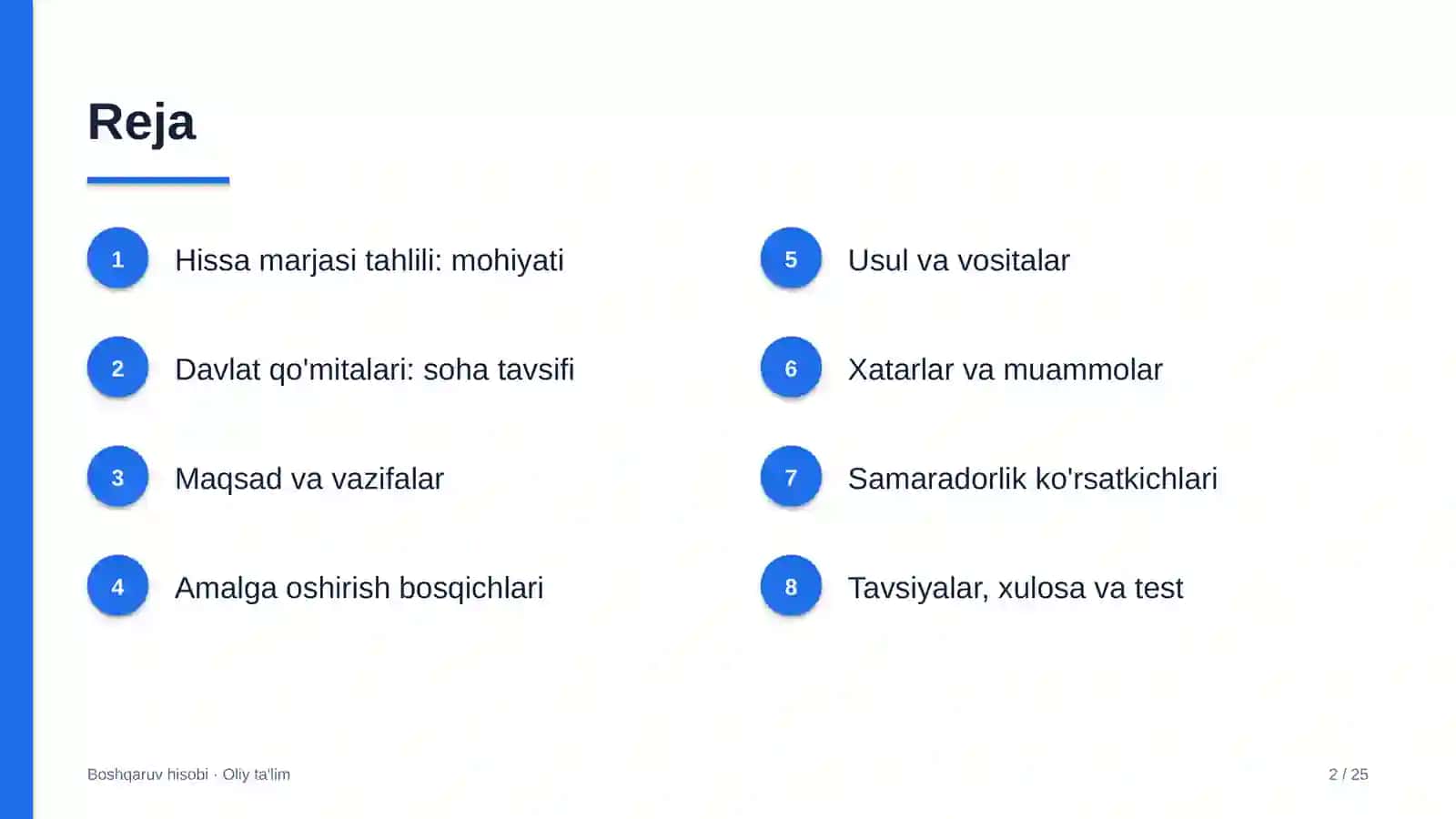 Boshqaruv hisobi · Oliy ta'lim 2