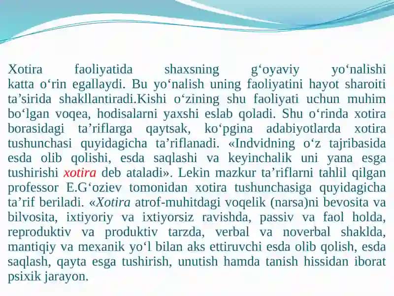 Xotira. Xotiraning nerv fiziologik asoslari 2
