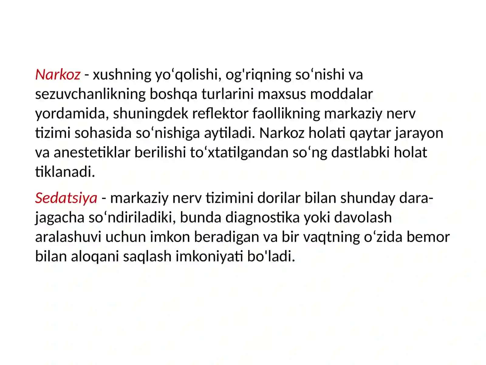 Umumiy og'riqsizlanish turlari va usullari 2