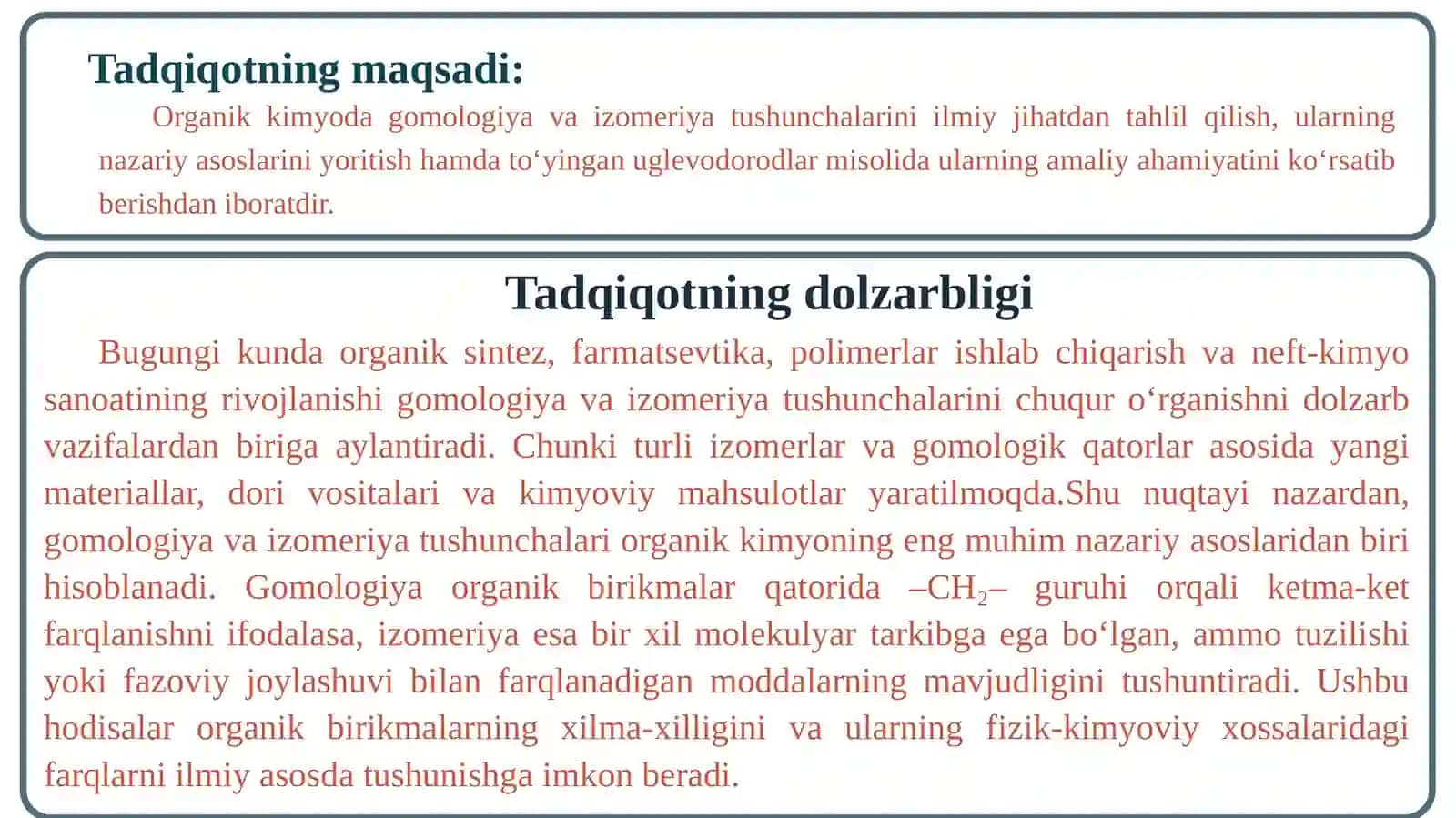 Organik kimyoda gomologiya va izomeriya tushunchalari 2