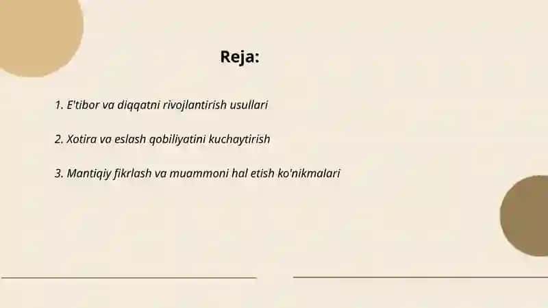 E'tibor va diqqatni rivojlantirish usullari 2