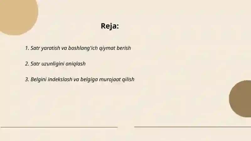 Dasturlarda satirlar bilan ishlash usullari 2