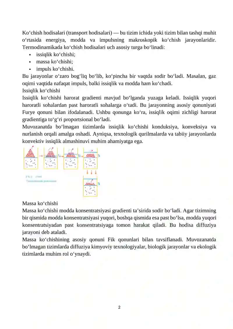 Termodinamik muvozanatda bo‘lmagan tizimlar tushunchasi 2