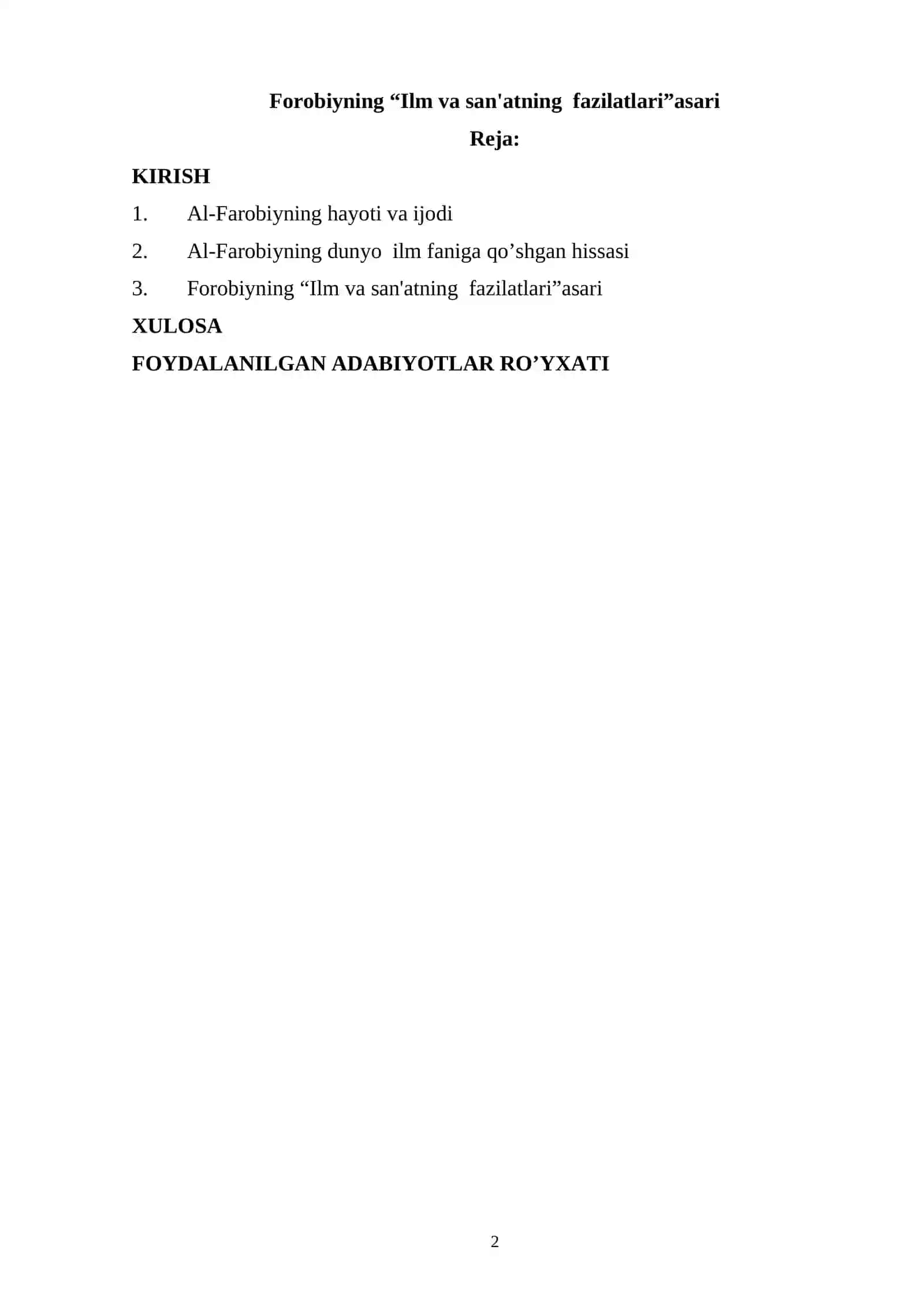 Forobiyning “Ilm va san'atning fazilatlari”asari 2