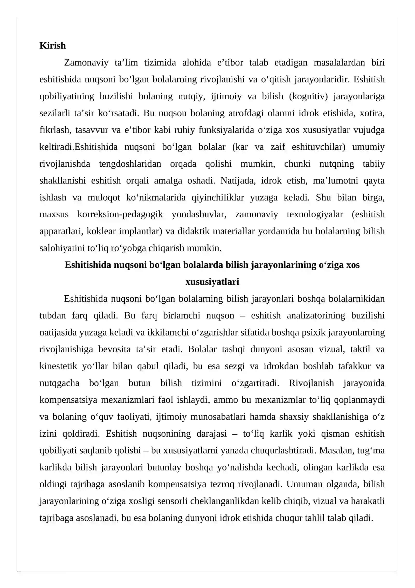 Eshitishda nuqsoni bo‘lgan bolalar bilish jarayonlarining xususiyatlarini tekshirish bo‘yicha didaktik materiallar to‘plash 2
