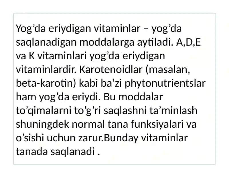 Yog’da eruvchan vitaminlar 2