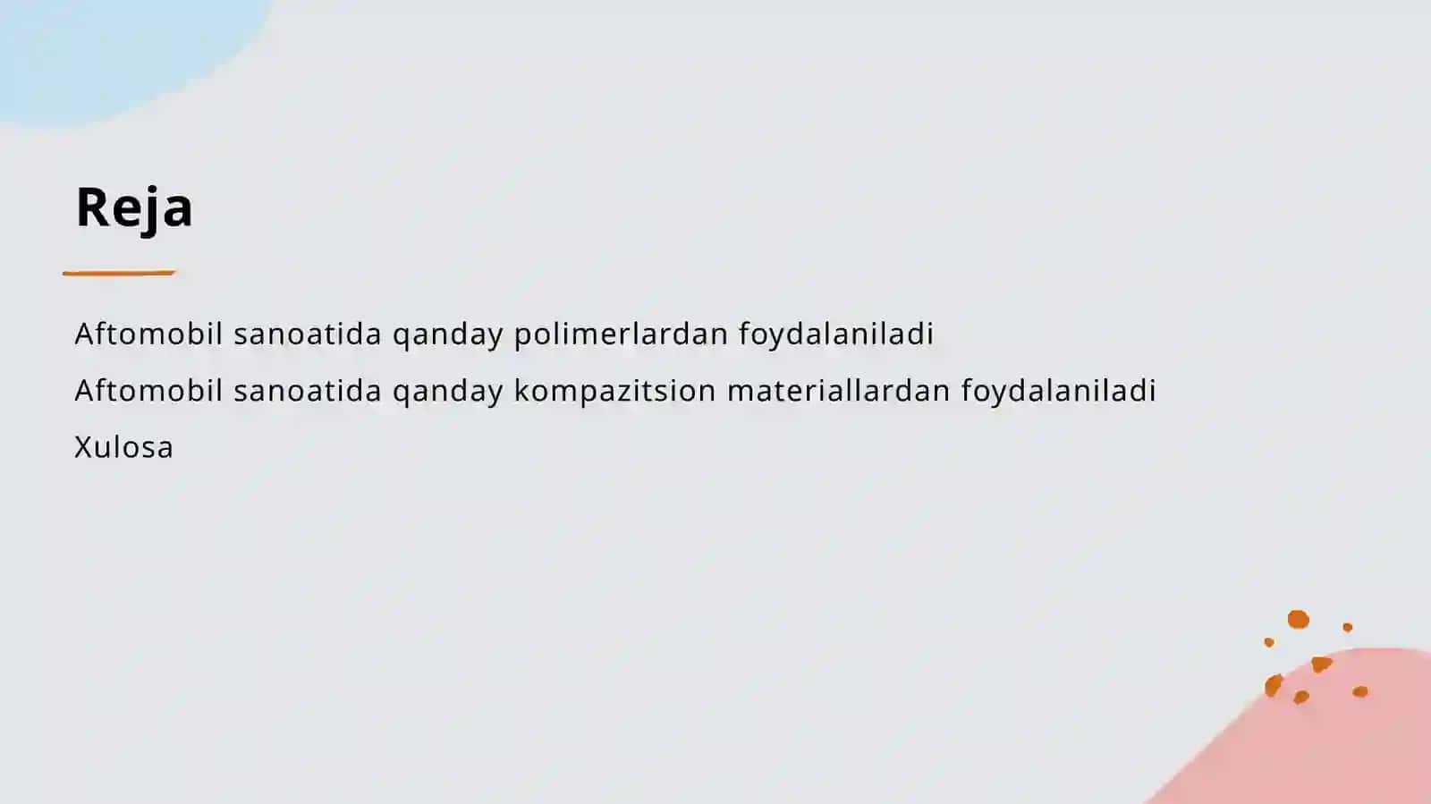 Aftomobil sanoatida polimer kompazitsion materiallardan foydalanish mavzusida slayd 2