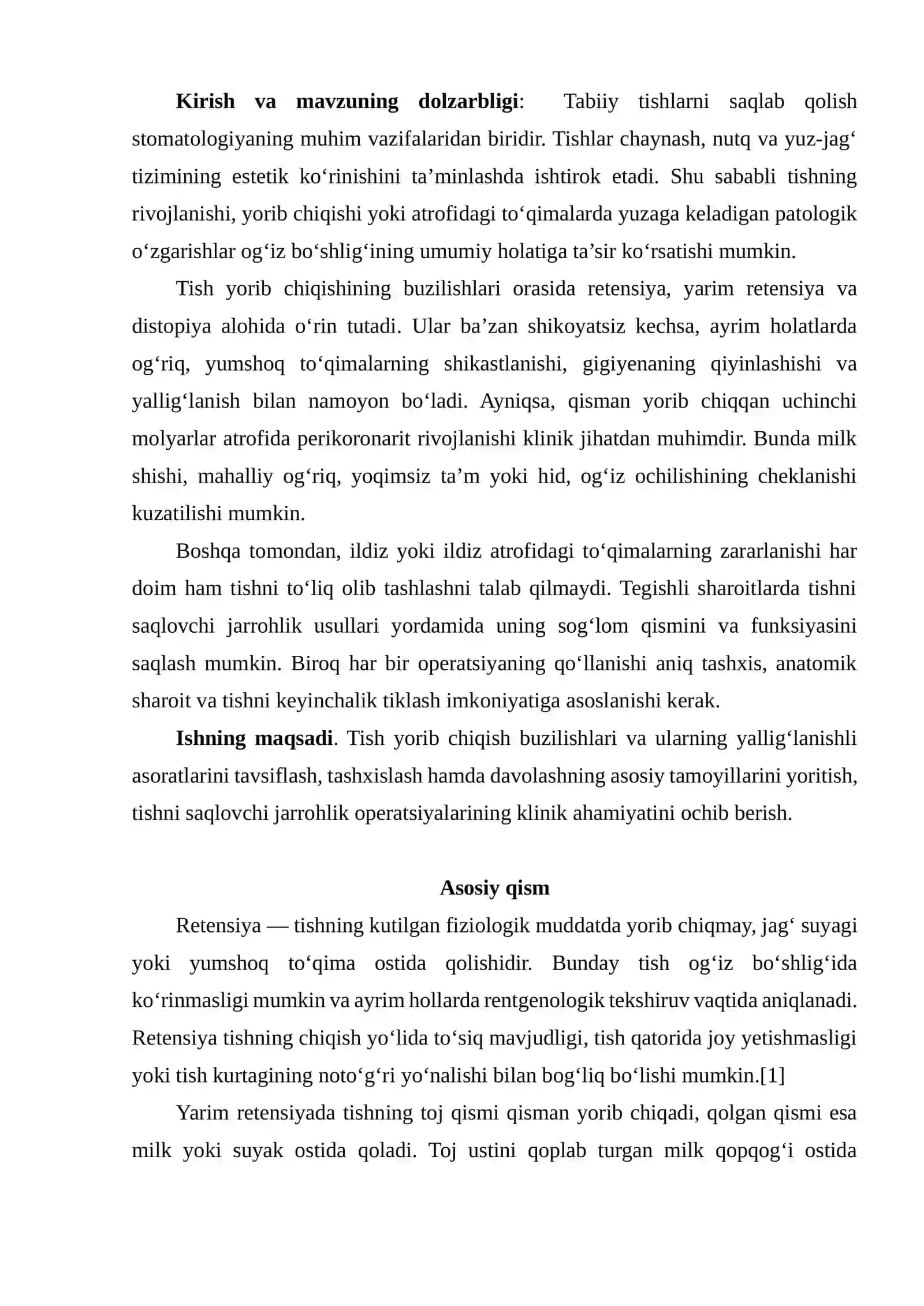 TISH YORIB CHIQISH KASALLIKLARI (RETENSIYA, YARIM RETENSIYA, DISTOPIYA, PERIKORONARIT, RETROMOLYAR ABSSЕSS) 2