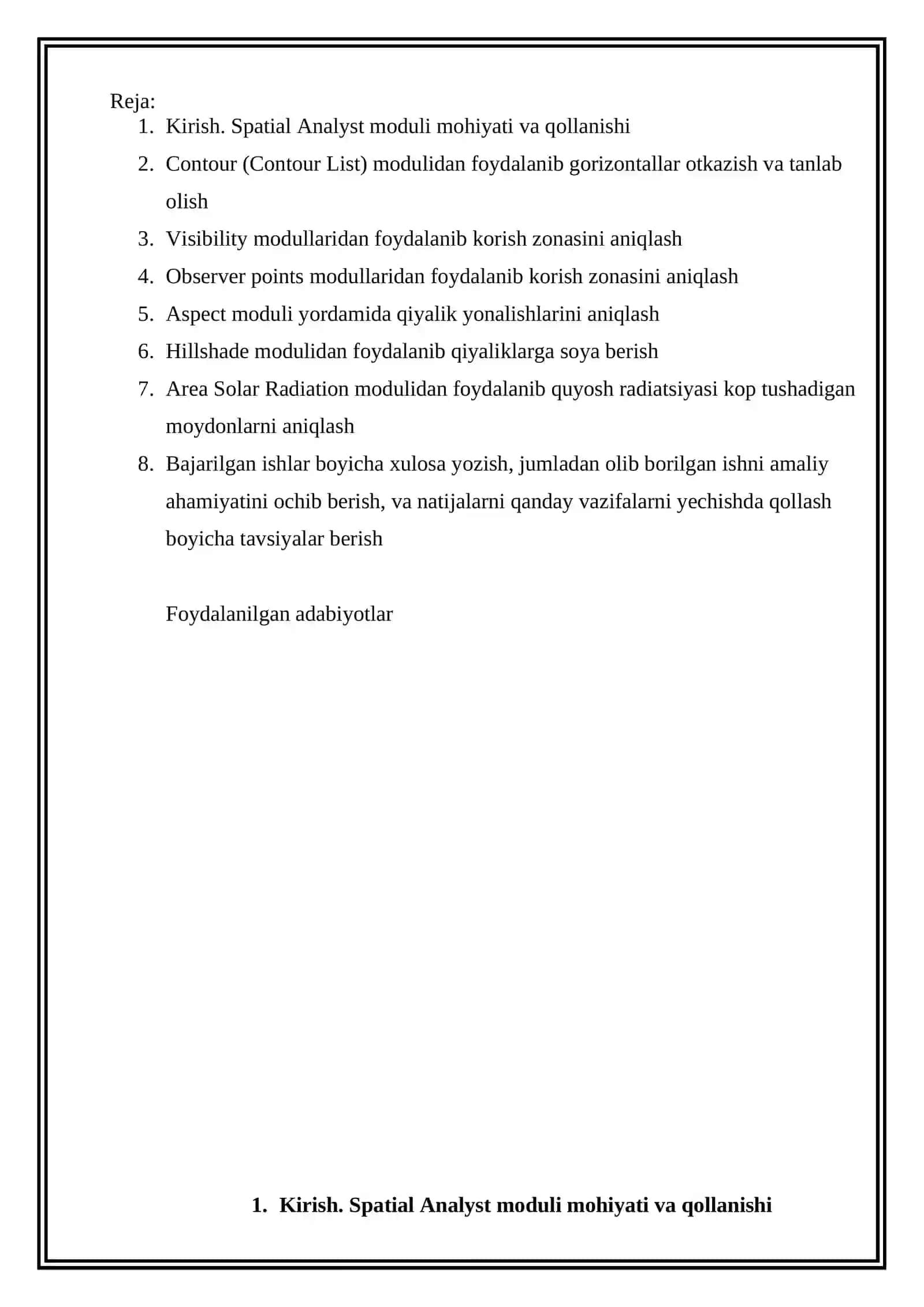 SPATIAL ANLYST MODULIDA AMALIY MASALALAR YECHISH 2
