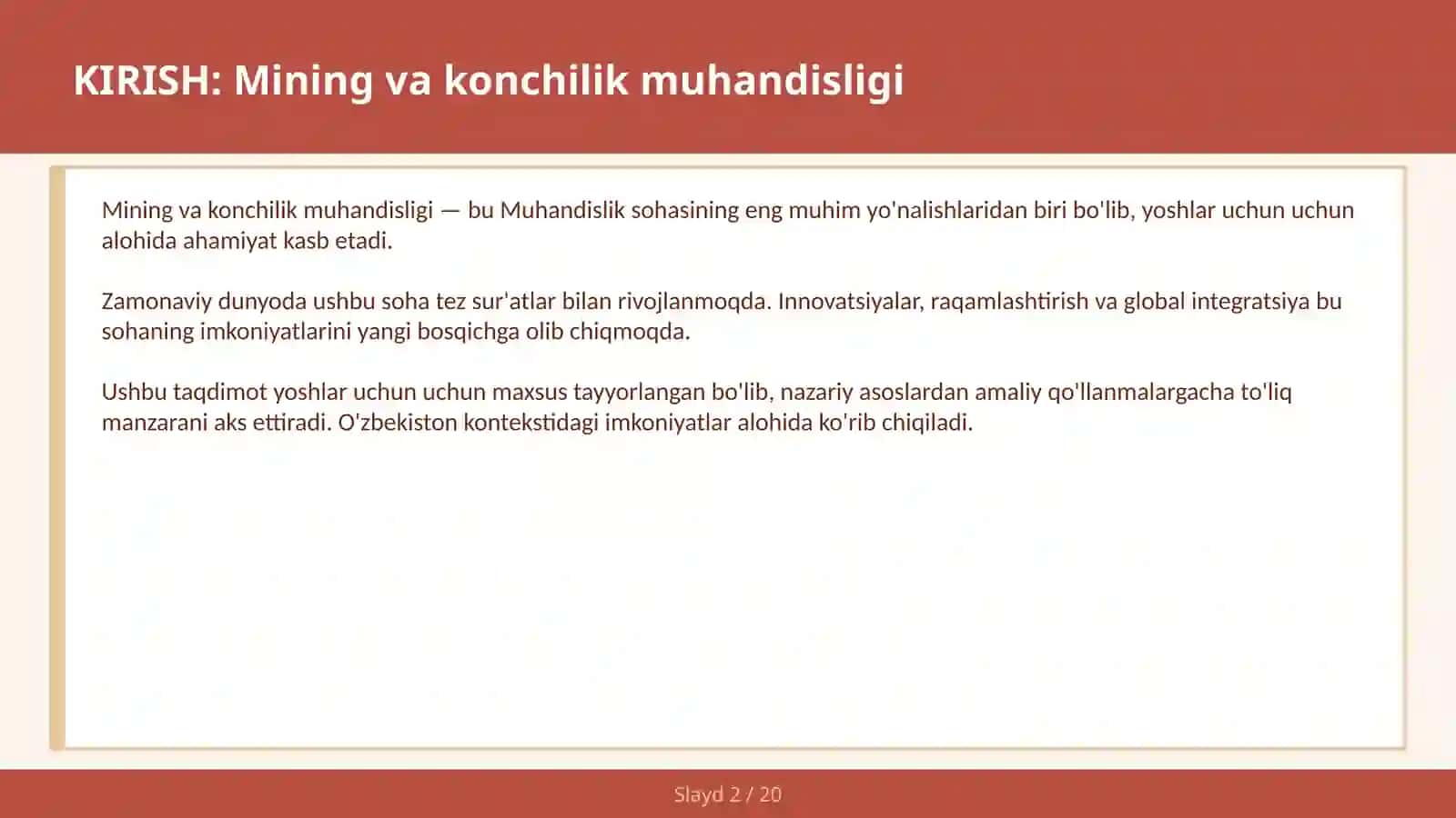 MINING VA KONCHILIK MUHANDISLIGI 2