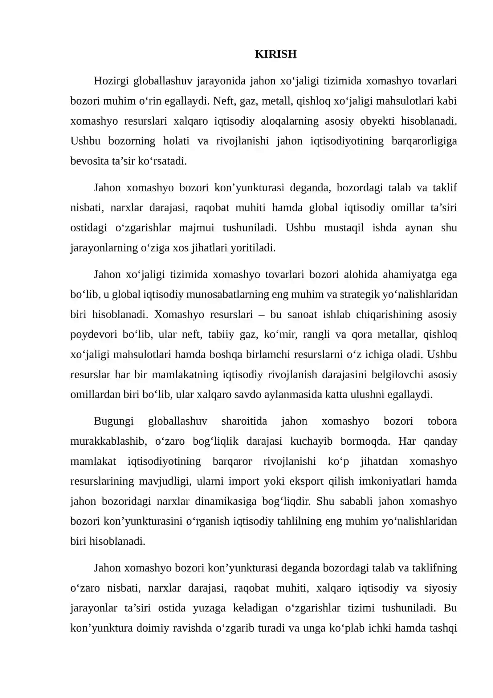 Jahon xomashyo tovarlari bozori kon’yunkturasining o‘ziga xos jihatları 2