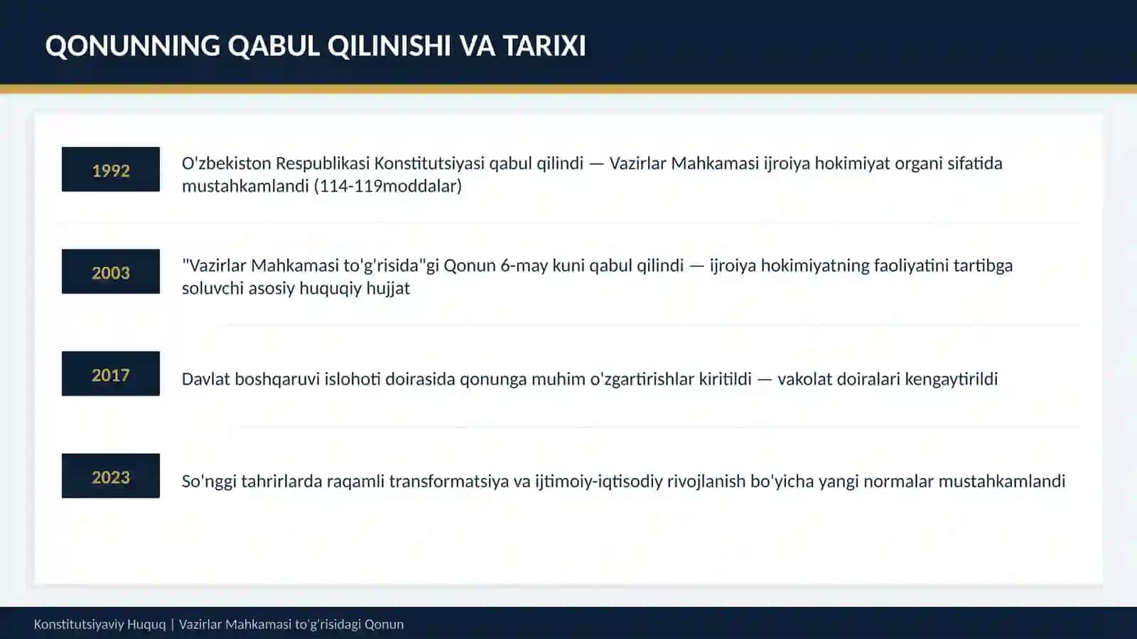 O'ZBEKISTON RESPUBLIKASI VAZIRLAR MAHKAMASI TO'G'RISIDAGI QONUN 2