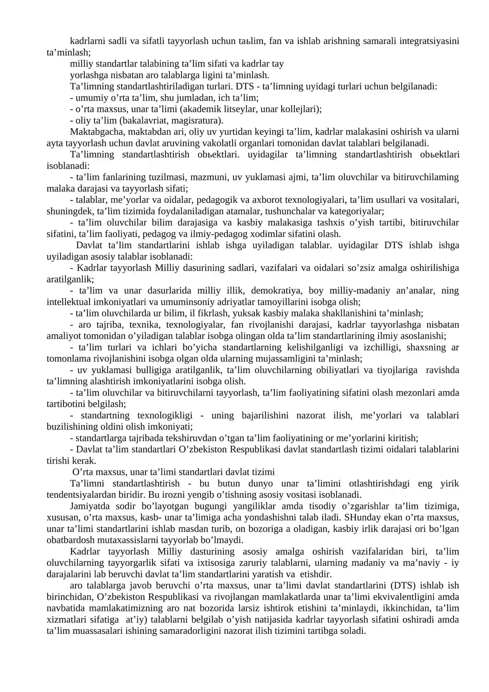 O'rta maxsus kasb-hunar ta'limi mazmuni, maqsad va vazifalari 2
