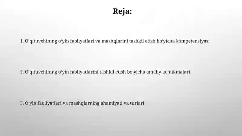 Tarbiyachining o'yin faoliyat mashg'ulotlarini tashkil qilishdagi kompetentligi 2