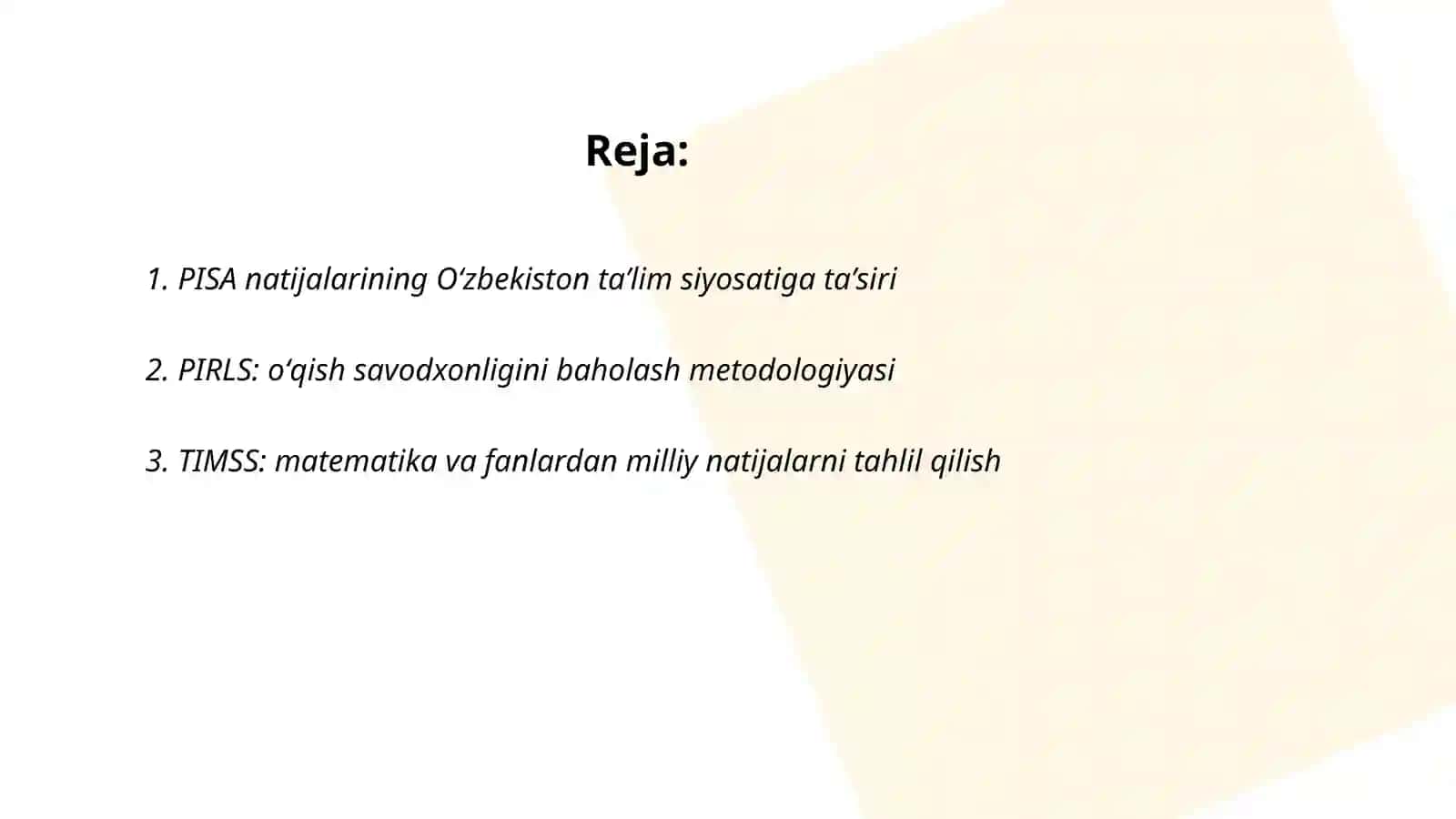 Xalqaro baholash dasturlari PISA PIRLS TALIS TIMSS 2