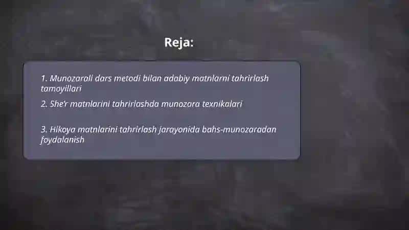 Badiy asar matnini tahrirlash sher hikoya matnlarini tahrir qilishda munozarali dars metodlaridan foydalanish 2