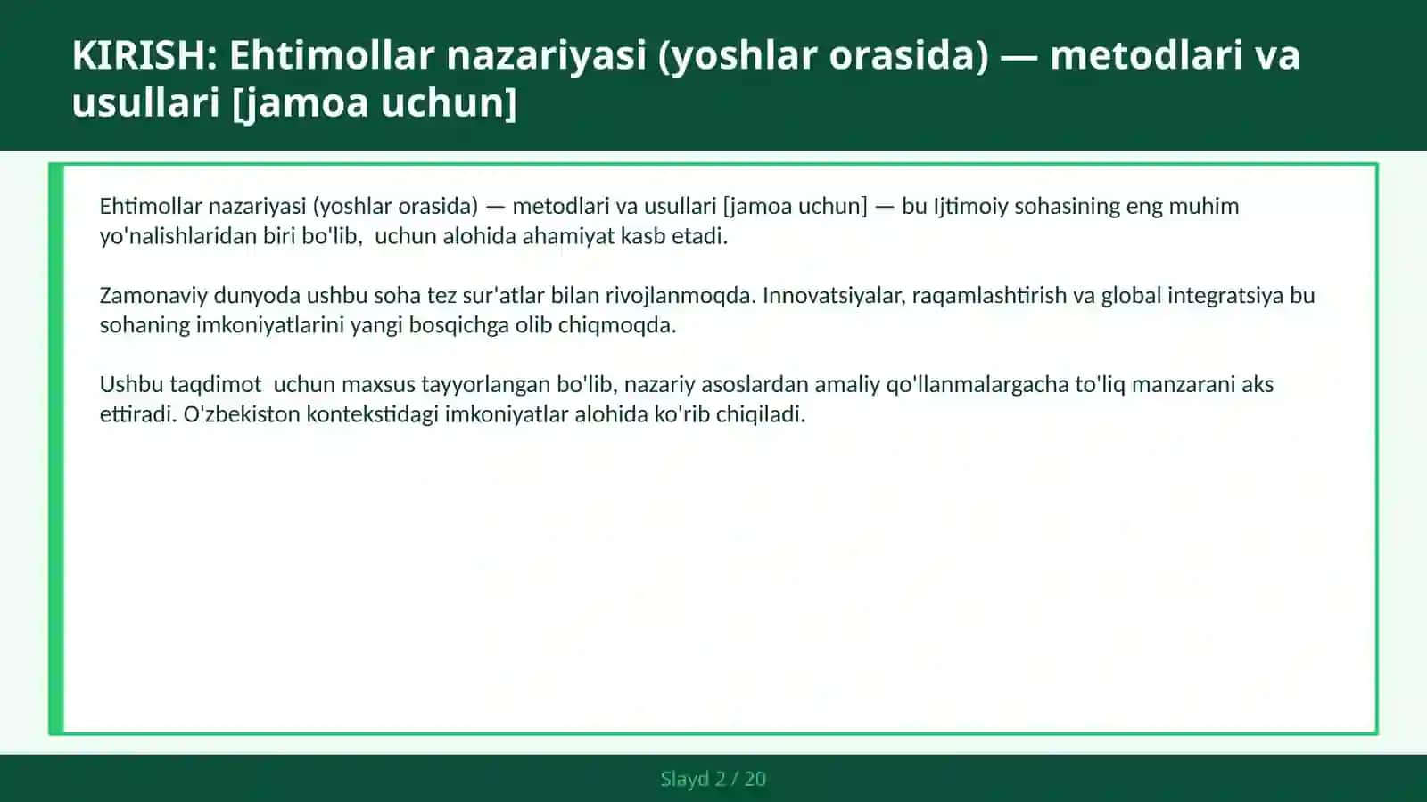 Ehtimollar nazariyasi (yoshlar orasida) — metodlari va usullari [jamoa uchun] 2