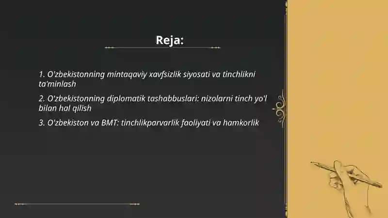 O'zbekistonning mustaqil davlatlar orasida tinchlik va barqqrorlikni ta'minlashdagi o'rni 2
