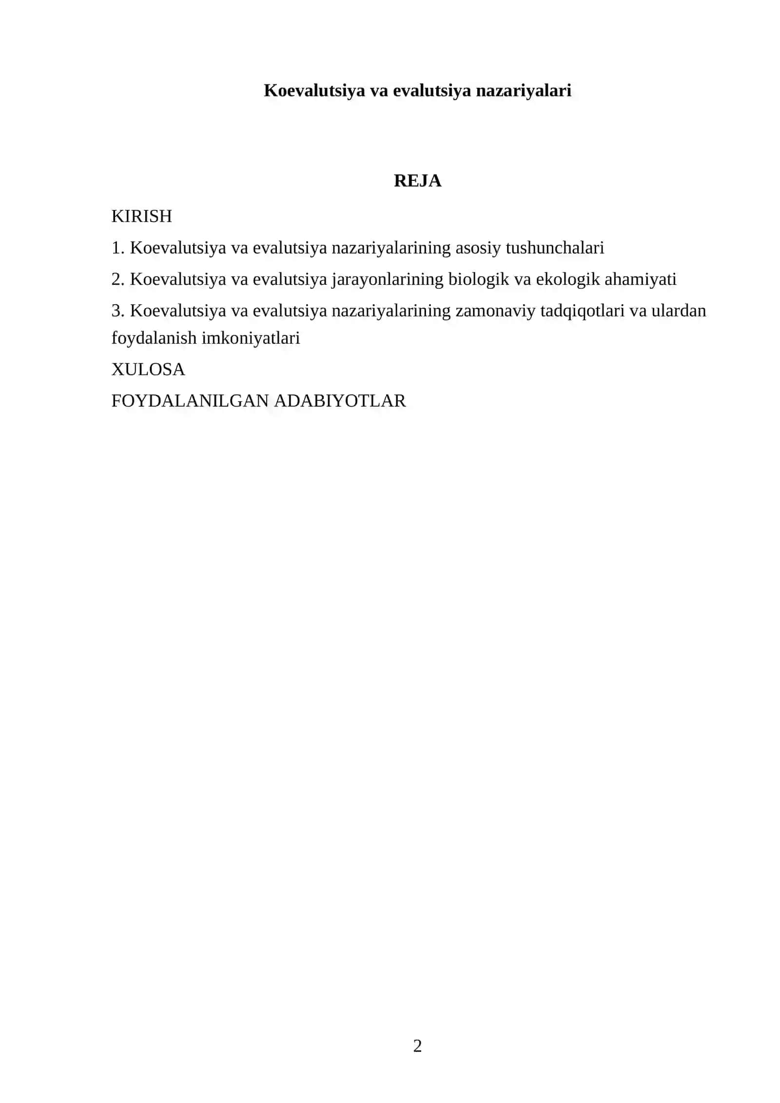 Koevalutsiya va evalutsiya nazariyalari REFERATI 2