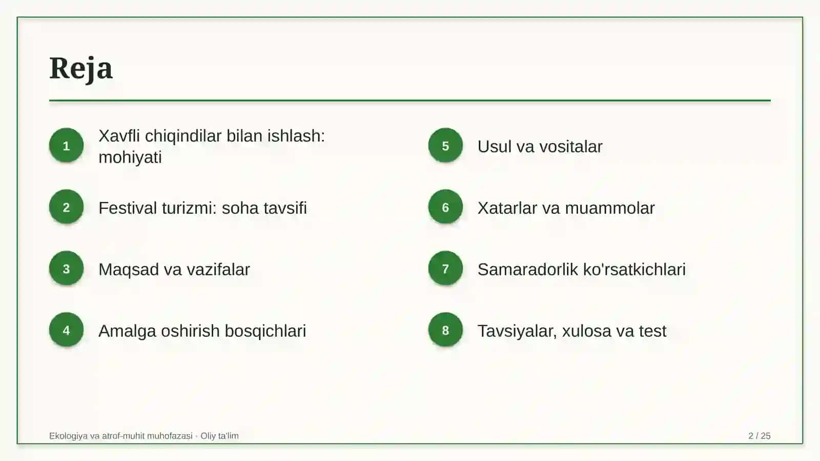 Festival turizmida xavfli chiqindilar bilan ishlash 2