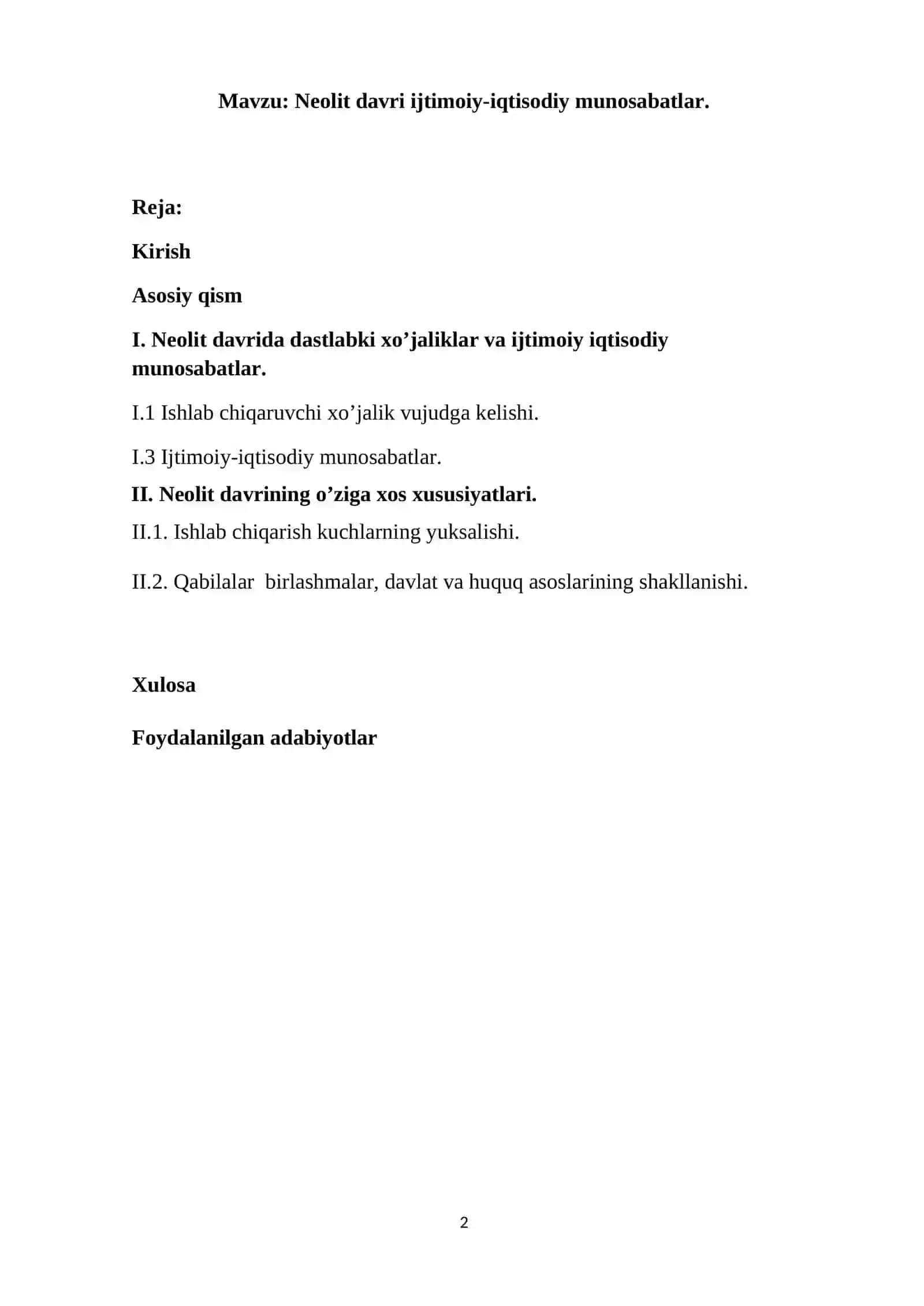 Neolit davri ijtimoiy-iqtisodiy munosabatlar 2