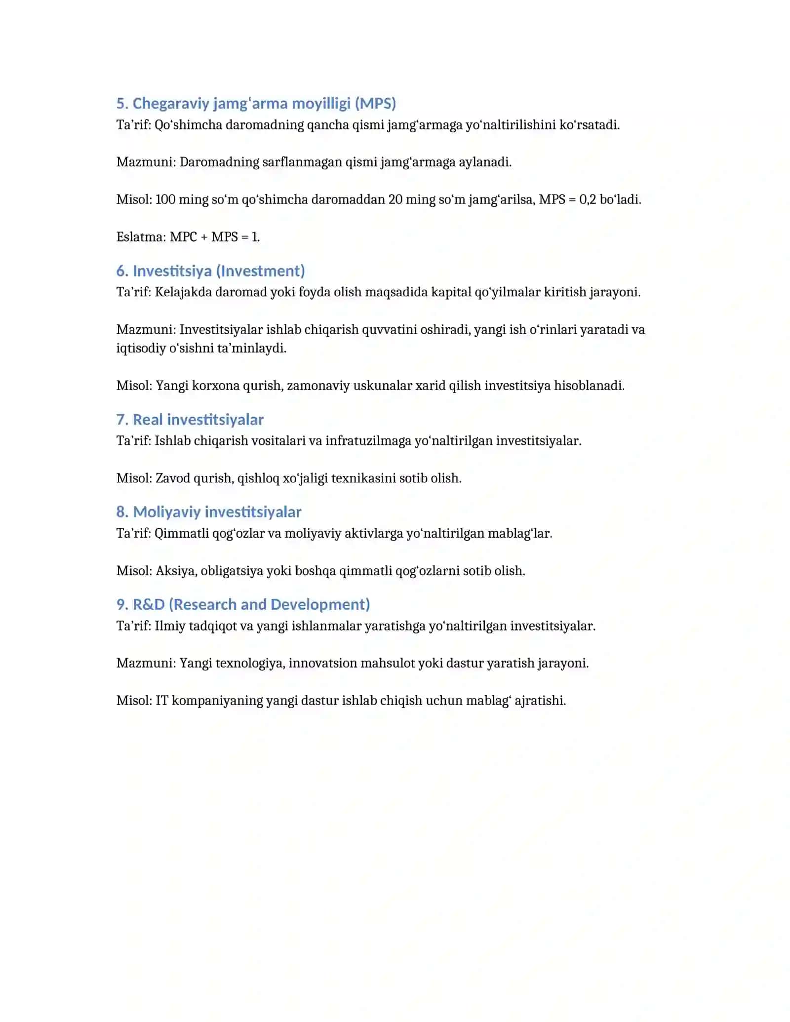 Iste’mol, jamg‘arma va investitsiyalar 2
