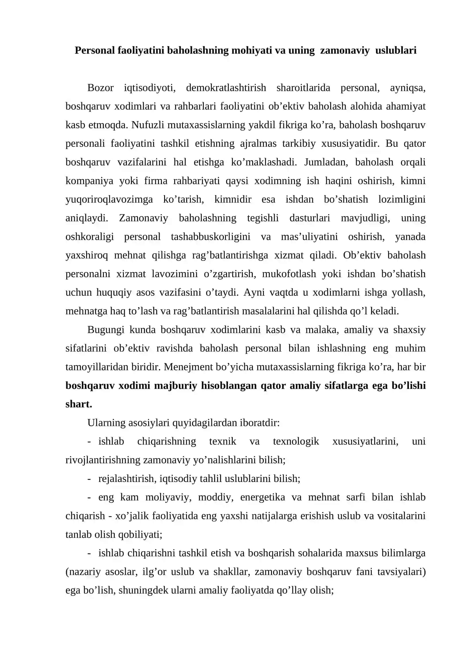 Personal faoliyatini baholashning zamonaviy uslublari 2