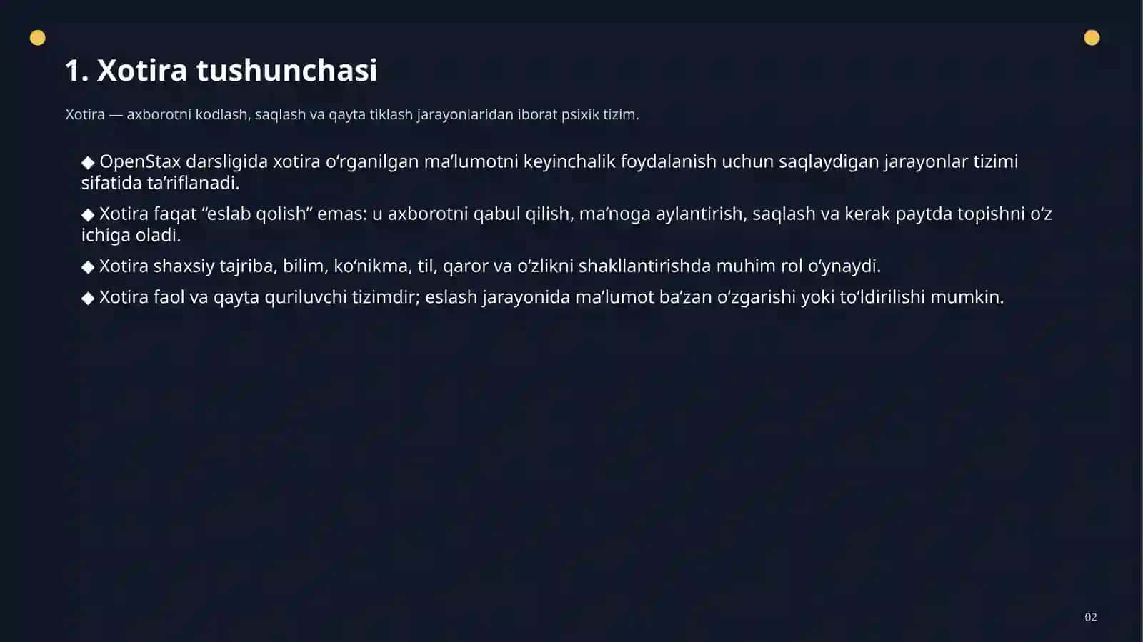 Xotira va uni rivojlandirish usullari 2