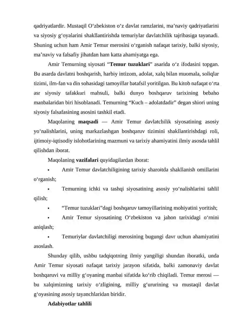 AMIR TEMUR DAVLATCHILIGI SIYOSATI VA UNING TARIXIY AHAMIYATI 2