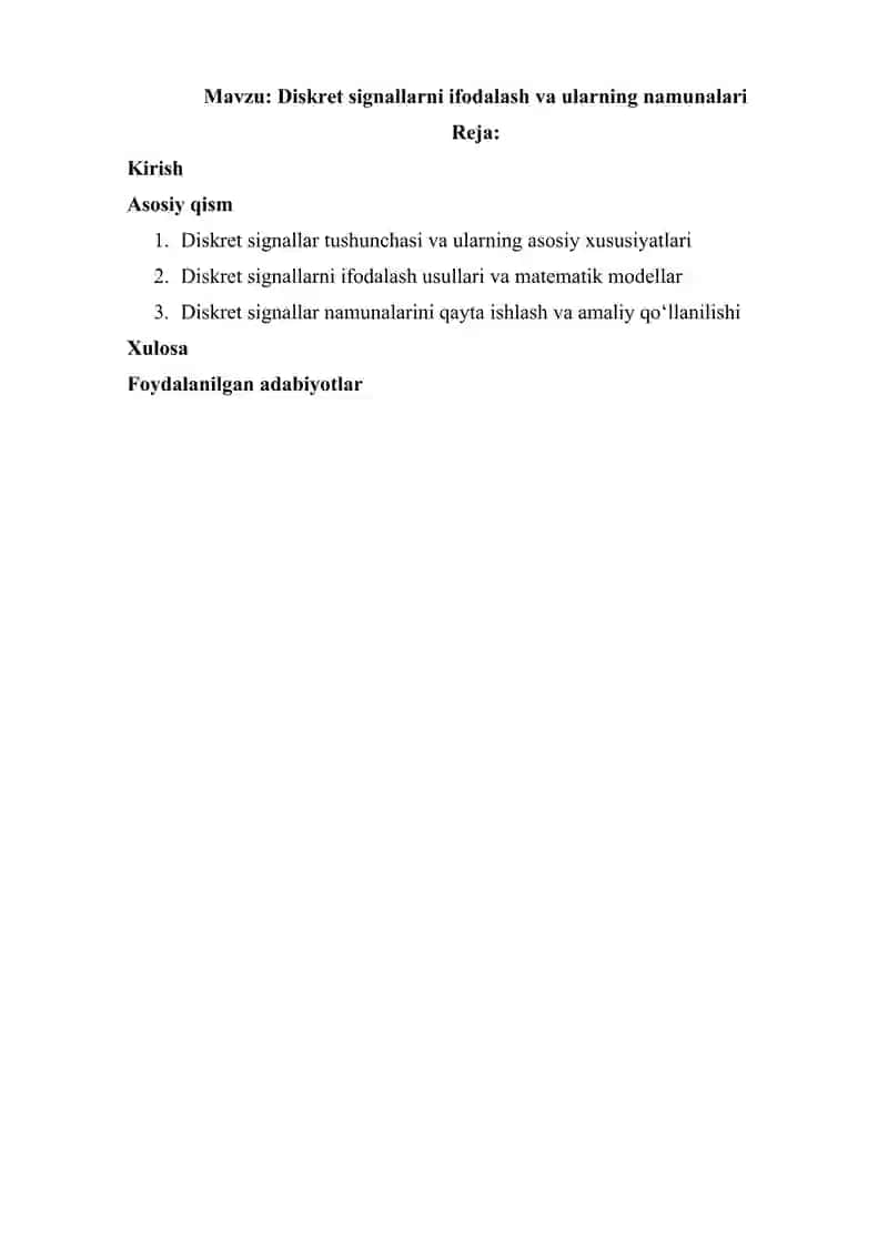 Diskret signallarni ifodalash va ularning namunalari 2