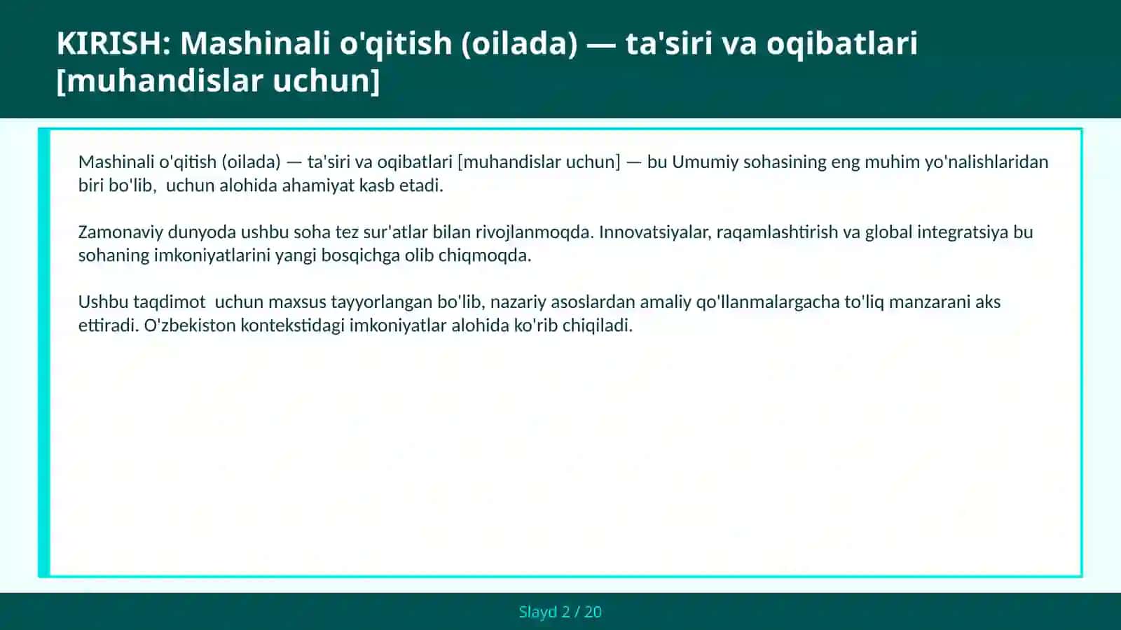 Mashinali o'qitish (oilada) — ta'siri va oqibatlari [muhandislar uchun] 2
