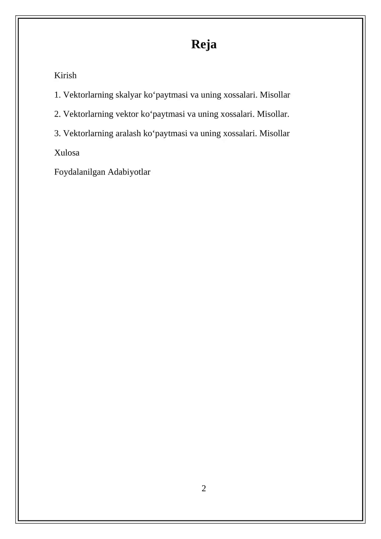 Vektorlar va ular ustida amallar 2