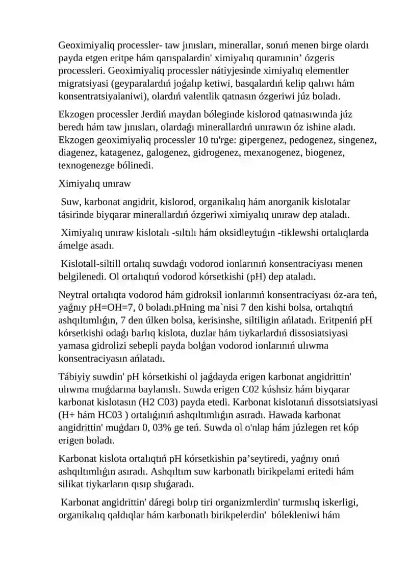 Ekzogen processler (magmatik, pegmatit ha’m b.) geoximiyasi 2