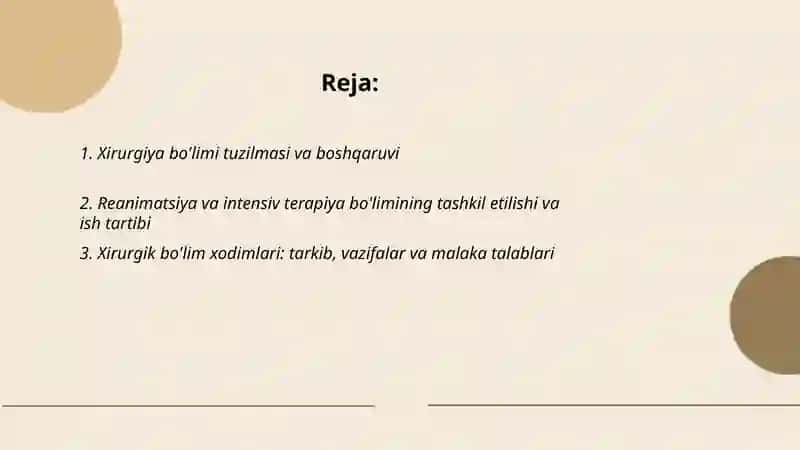 XIRURGIYA BOLIMI TUZILMASI VA UNI ISHINI TASHKIL QILISH 2