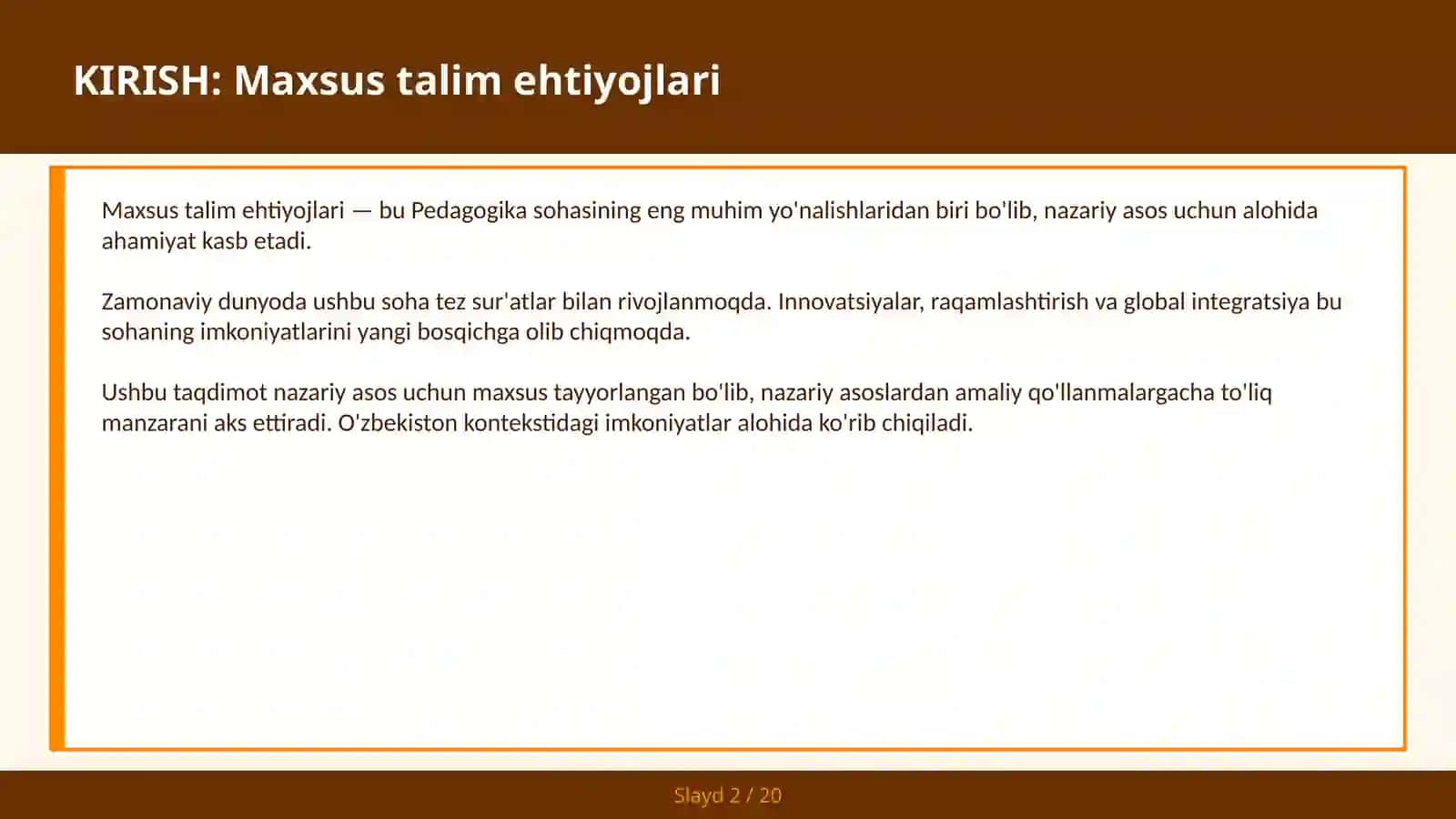Maxsus talim ehtiyojlari 2