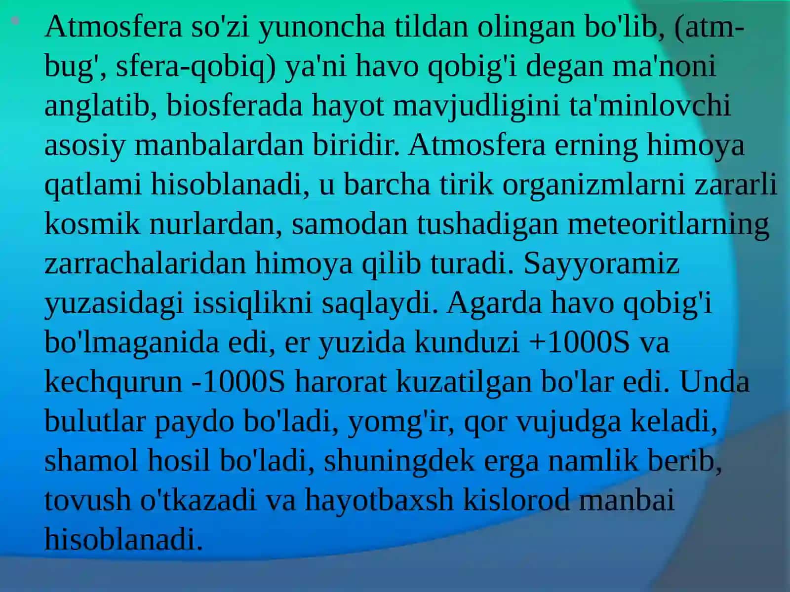 Atmosfera, gidrosfera, litosfera ifloslanishi va ularni oldini olish yo'llari 2