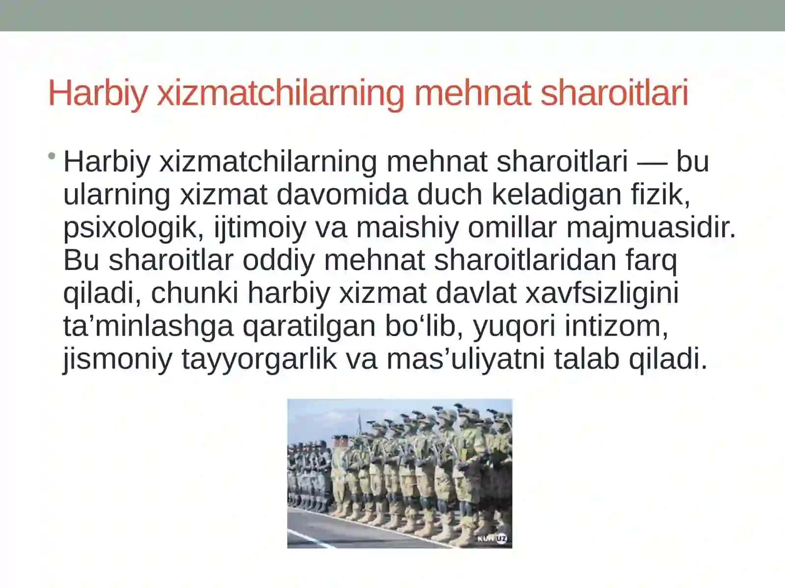 Harbiy xizmatchilarning mehnat sharoitlari 2
