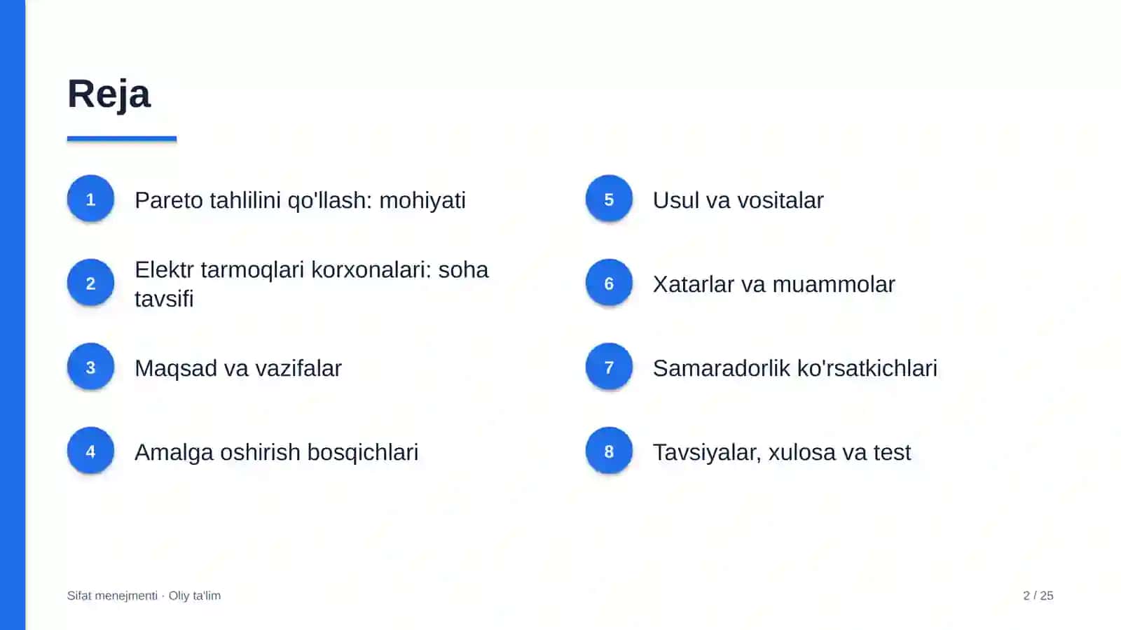 Elektr tarmoqlari korxonalarida Pareto tahlilini qo'llash 2