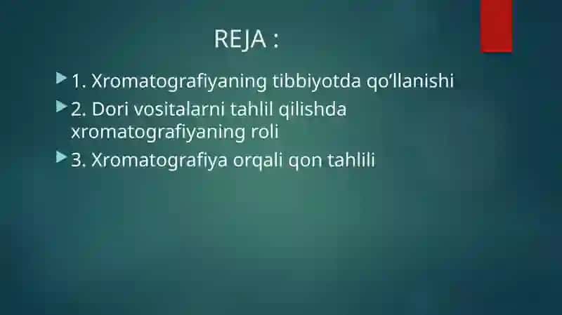XROMATOGRAFIYANING TIBBIY IZLANISHLARDAGIIMKONIYATLARI 2