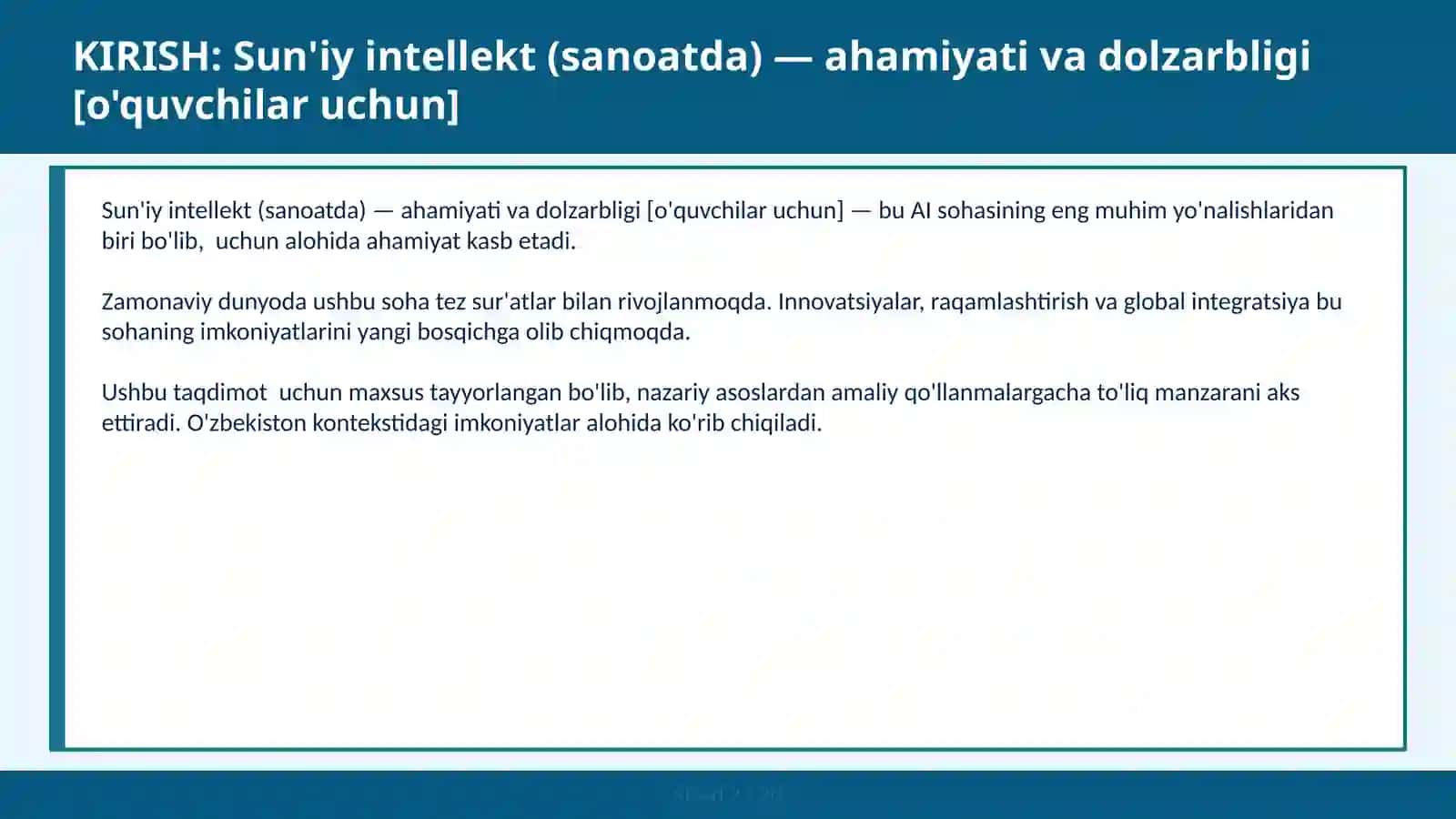 Sun'iy intellekt (sanoatda) — ahamiyati va dolzarbligi [o'quvchilar uchun] 2