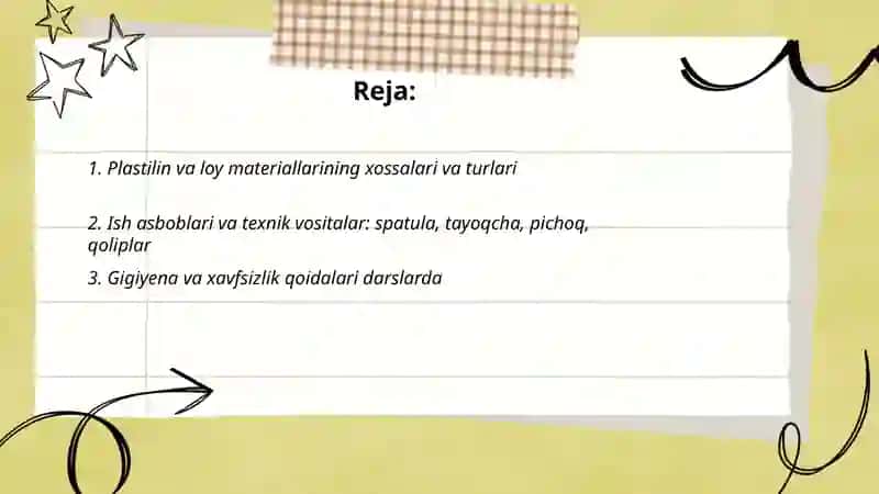 Plastilin va loy bilan ishlash darslarining mazmuni 2