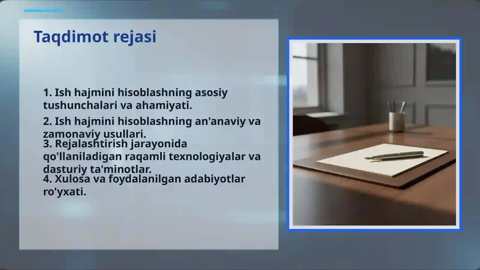 ISH HAJMINI HISOBLASH: SAMARADORLIK VA REJALASHTIRISH ASOSI 2