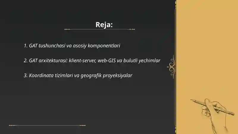 GAT ning tuzilishi,Geoaxborot texnalogiyalari va resurslari 2