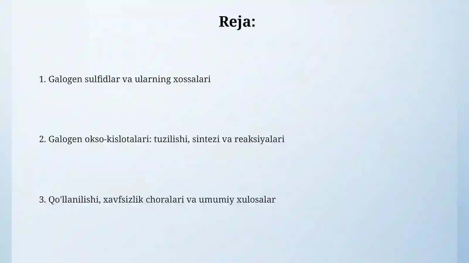 Galogenlarning sulfidlari.Galogenlarning oksokislotalari 2